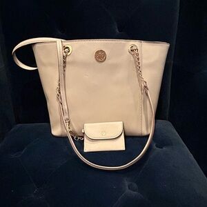Anne Klein Handbag: Zipper Tote Color: Beige , Dimensions: 14” W x 10”H,